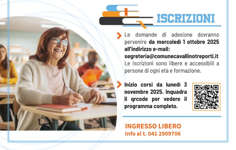 Iscrizioni Università Terza Età anno accademico 2025-2026